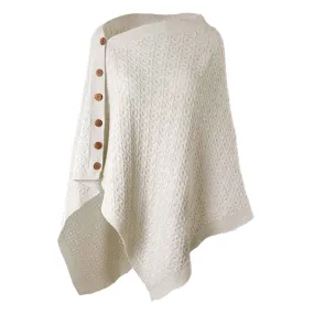 Lambswool Aran Knit Poncho- White