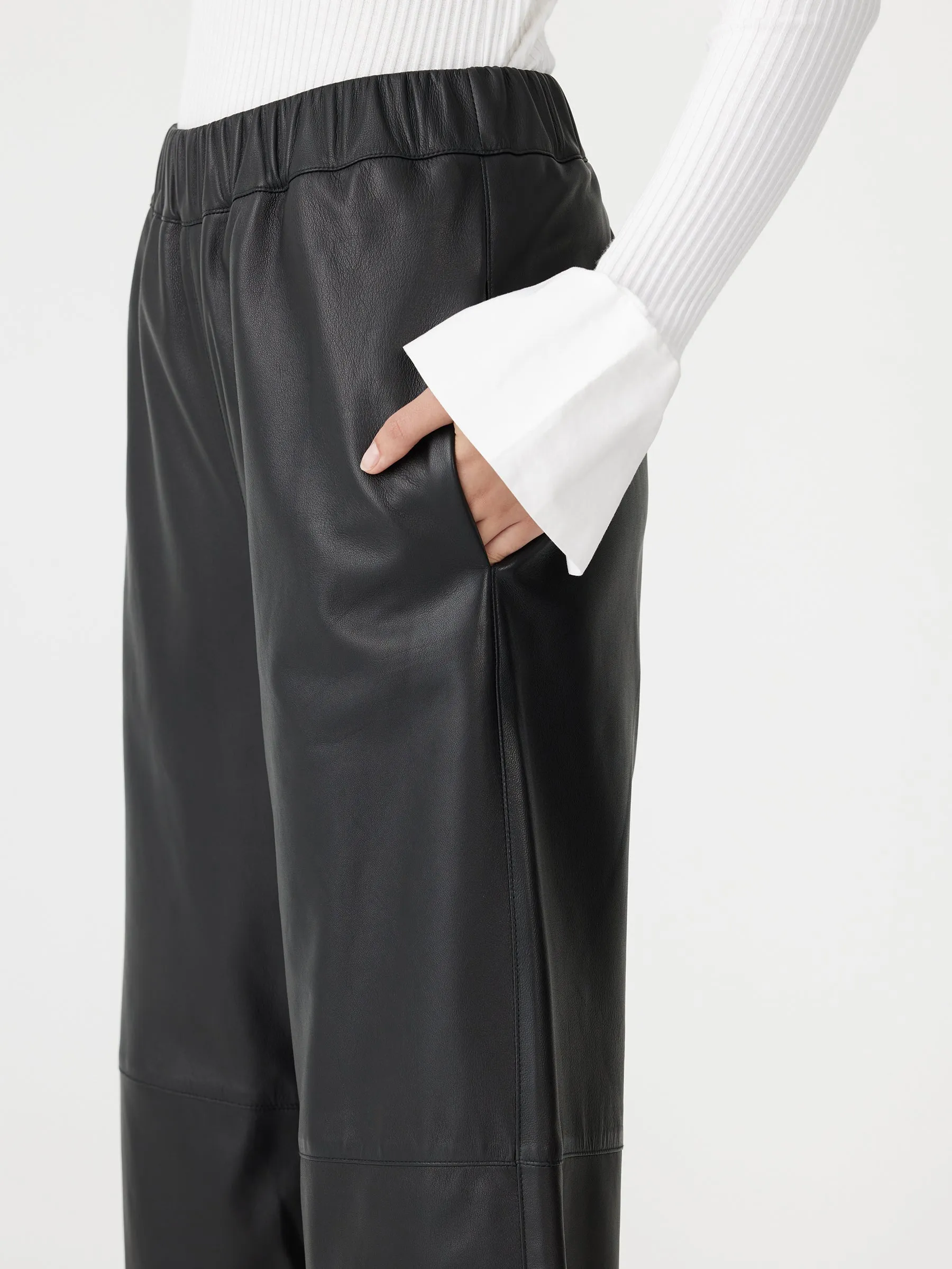 leather pull on wide leg pant