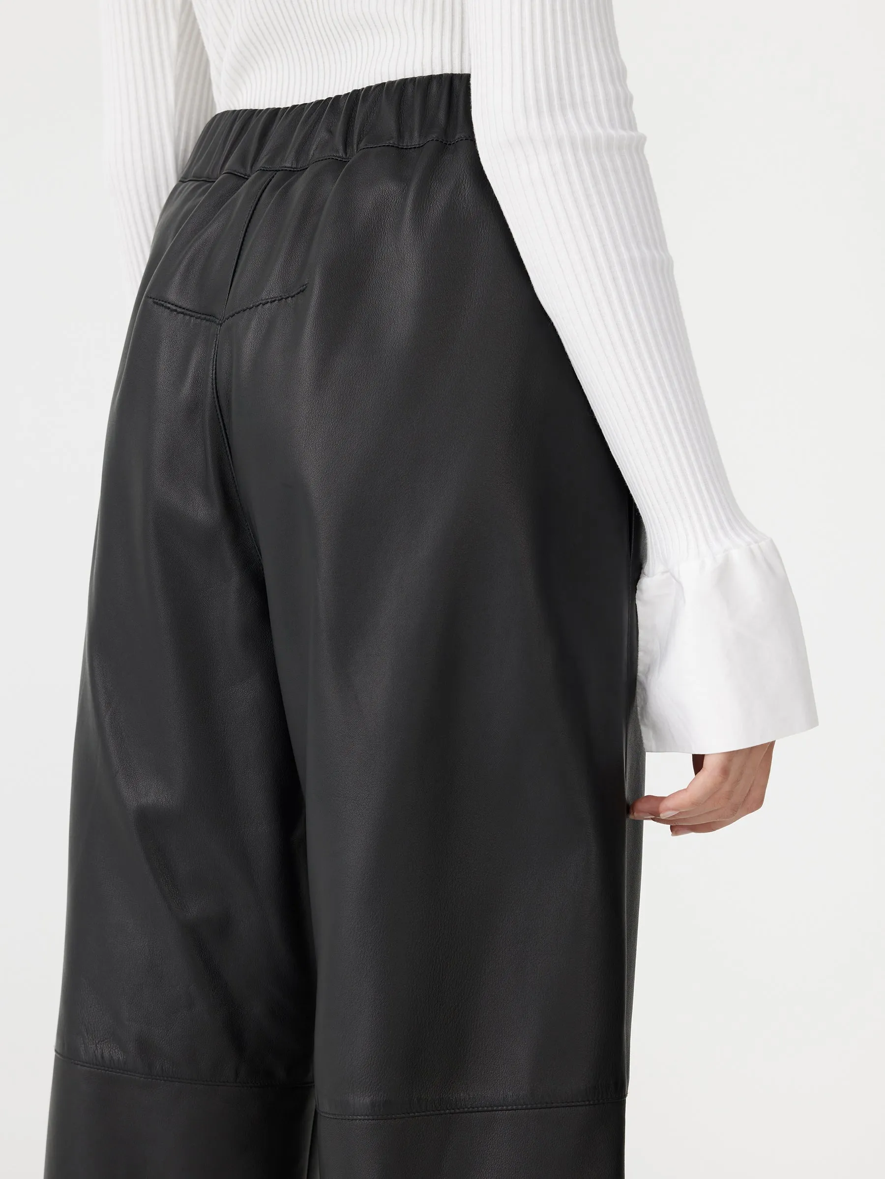 leather pull on wide leg pant