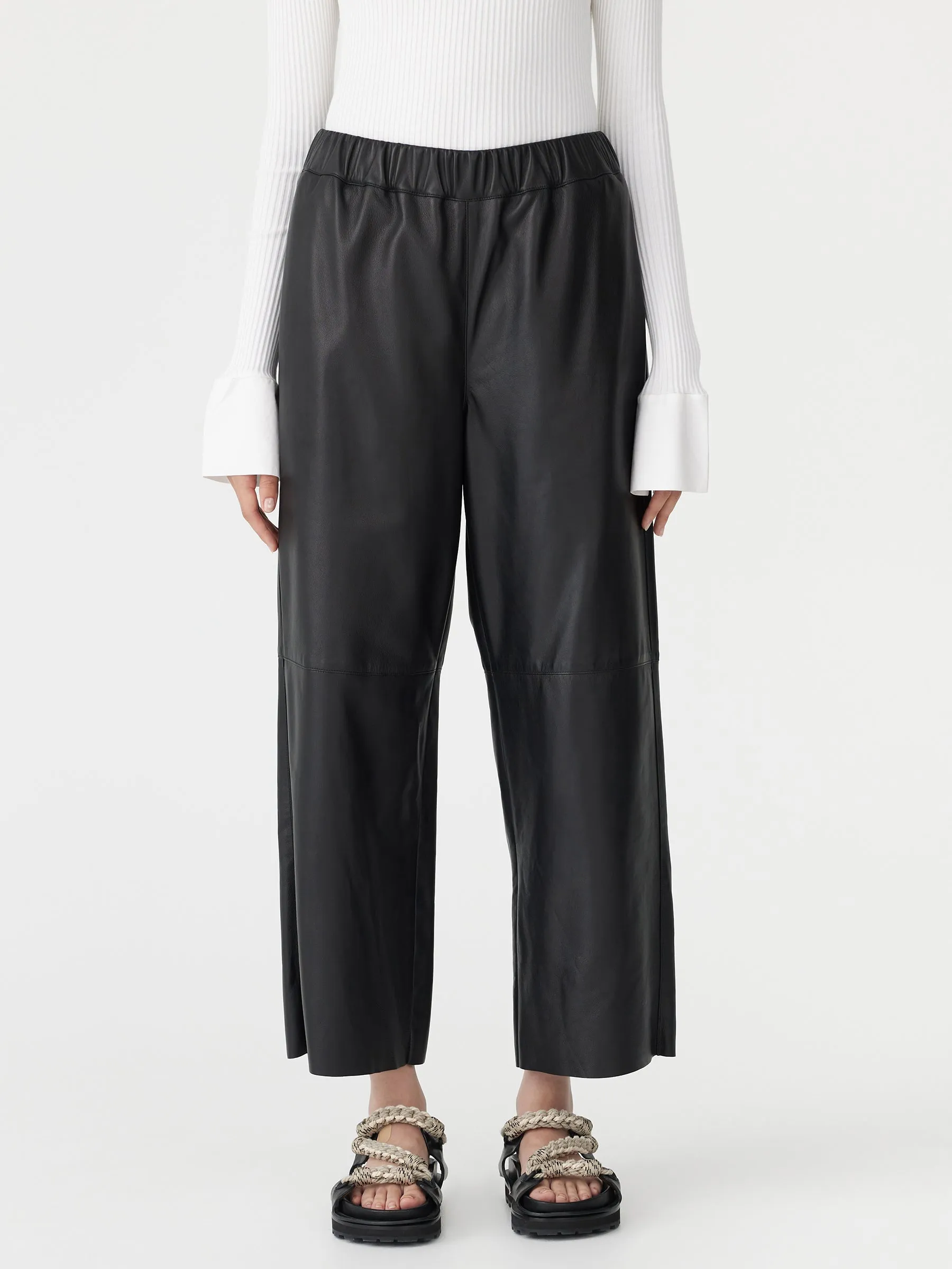 leather pull on wide leg pant