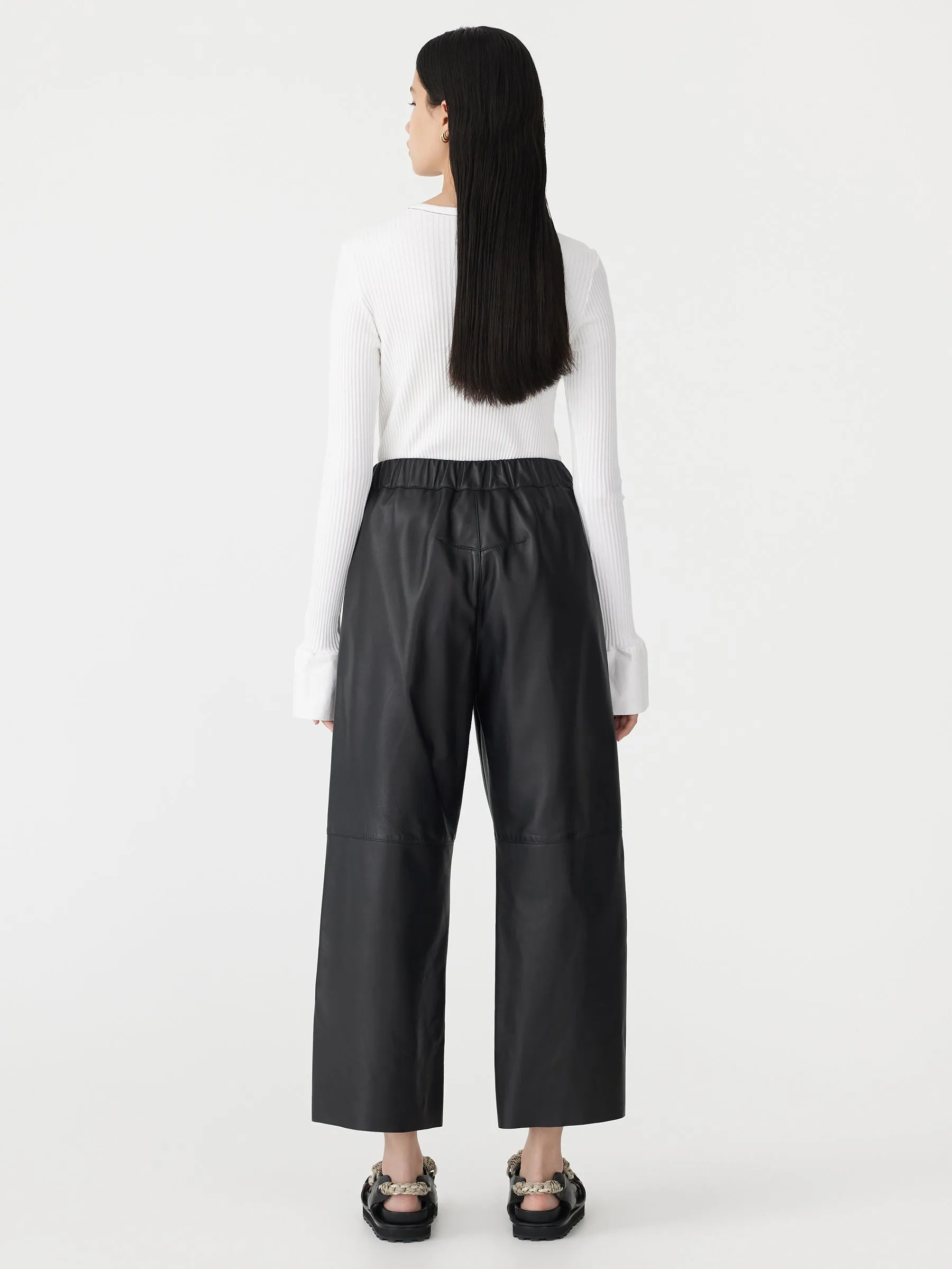 leather pull on wide leg pant