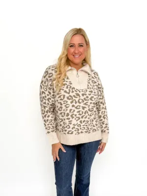 Leopard Half Zip Sweater