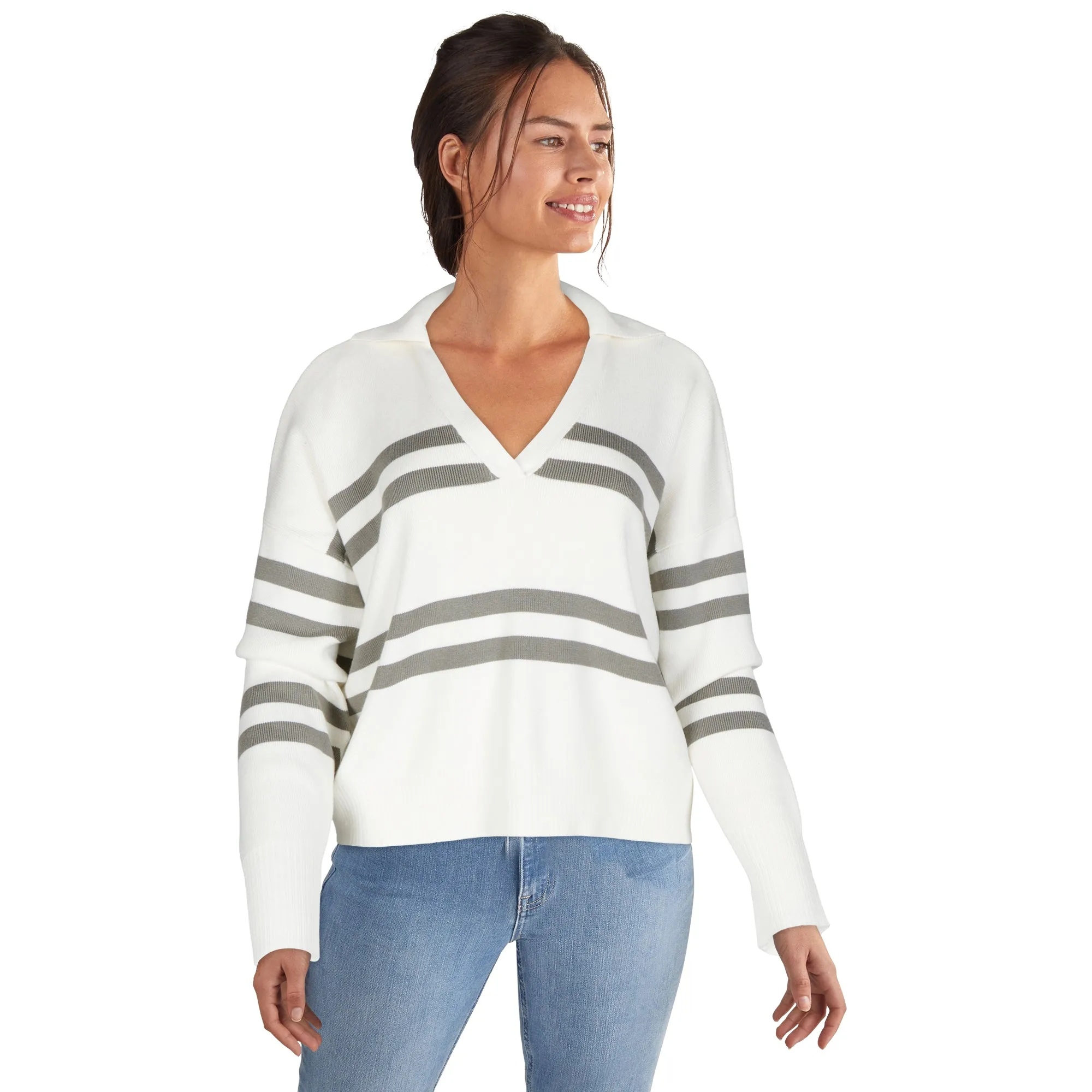 Limited Collection Women's V-Neck Striped Polo Sweater