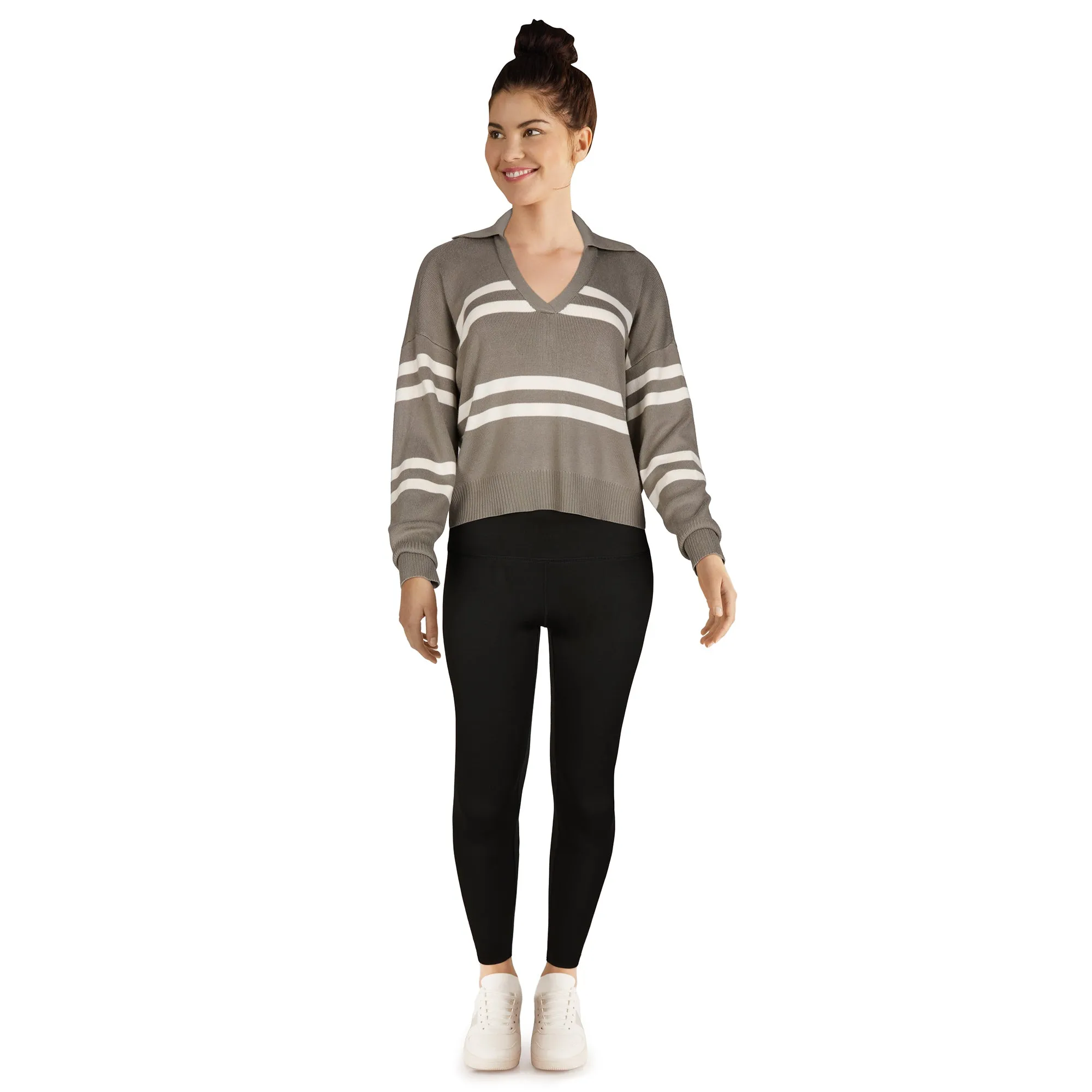 Limited Collection Women's V-Neck Striped Polo Sweater