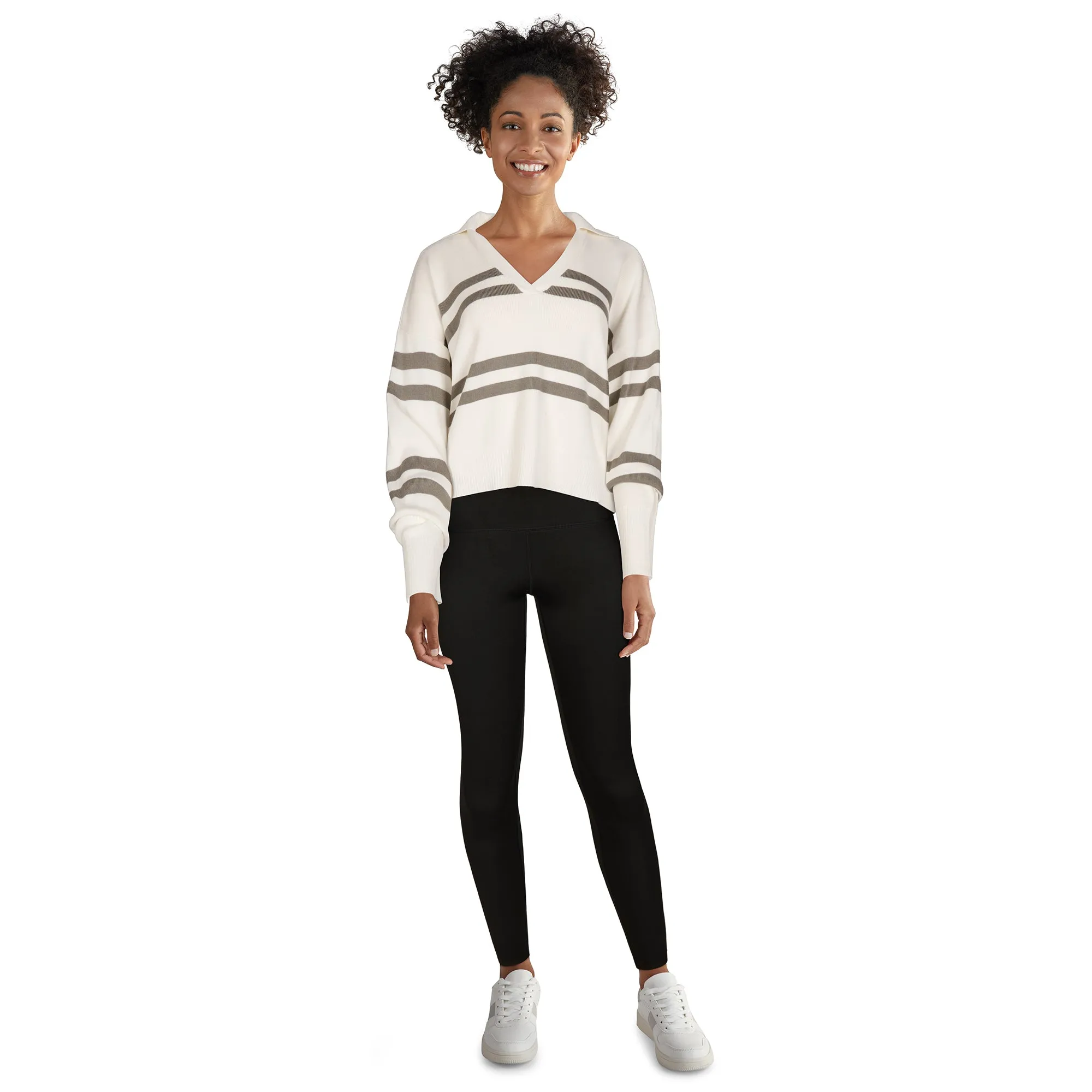 Limited Collection Women's V-Neck Striped Polo Sweater