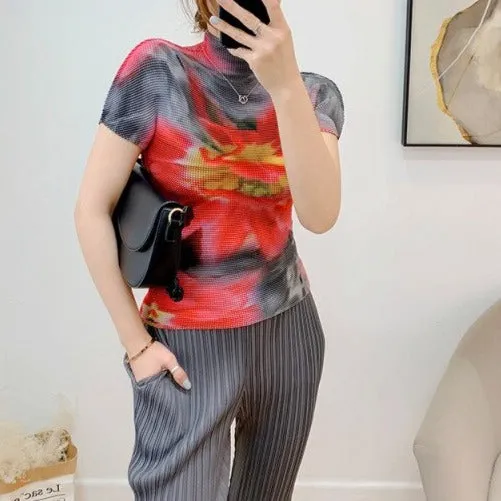 Limited Edition Designer Pleated sexy Pleated Print Top Women