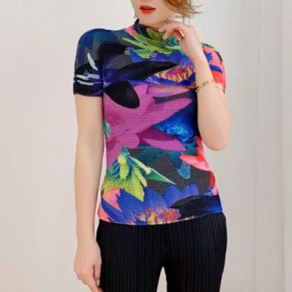 Limited Edition Designer Pleated sexy Pleated Print Top Women