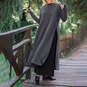 Long Pullover Sweatshirt Vintage Casual Sundress Solid Split Midi Loose Oversized Casual Autumn Dress