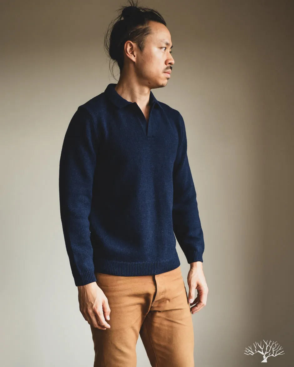 Long-Sleeve Knit Polo - Midnight Alpaca