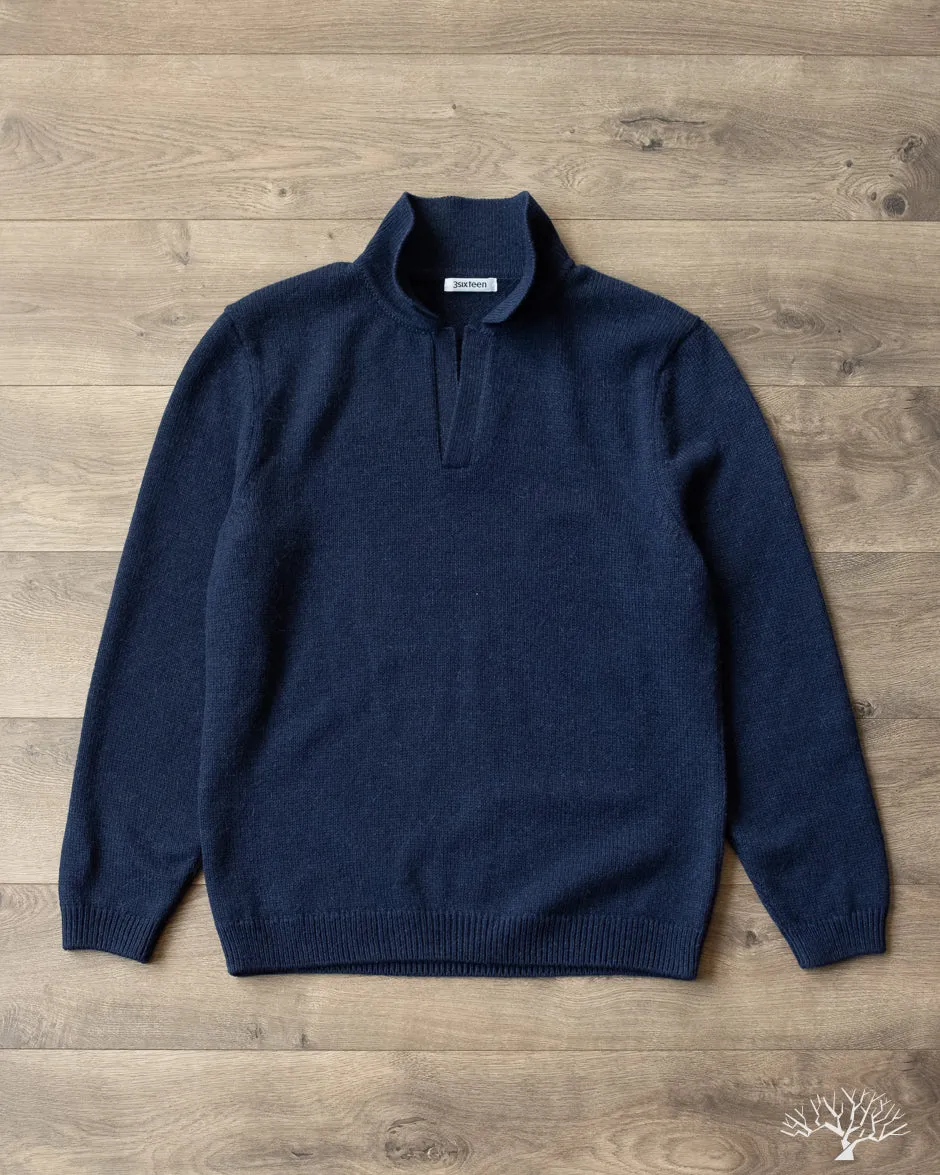 Long-Sleeve Knit Polo - Midnight Alpaca