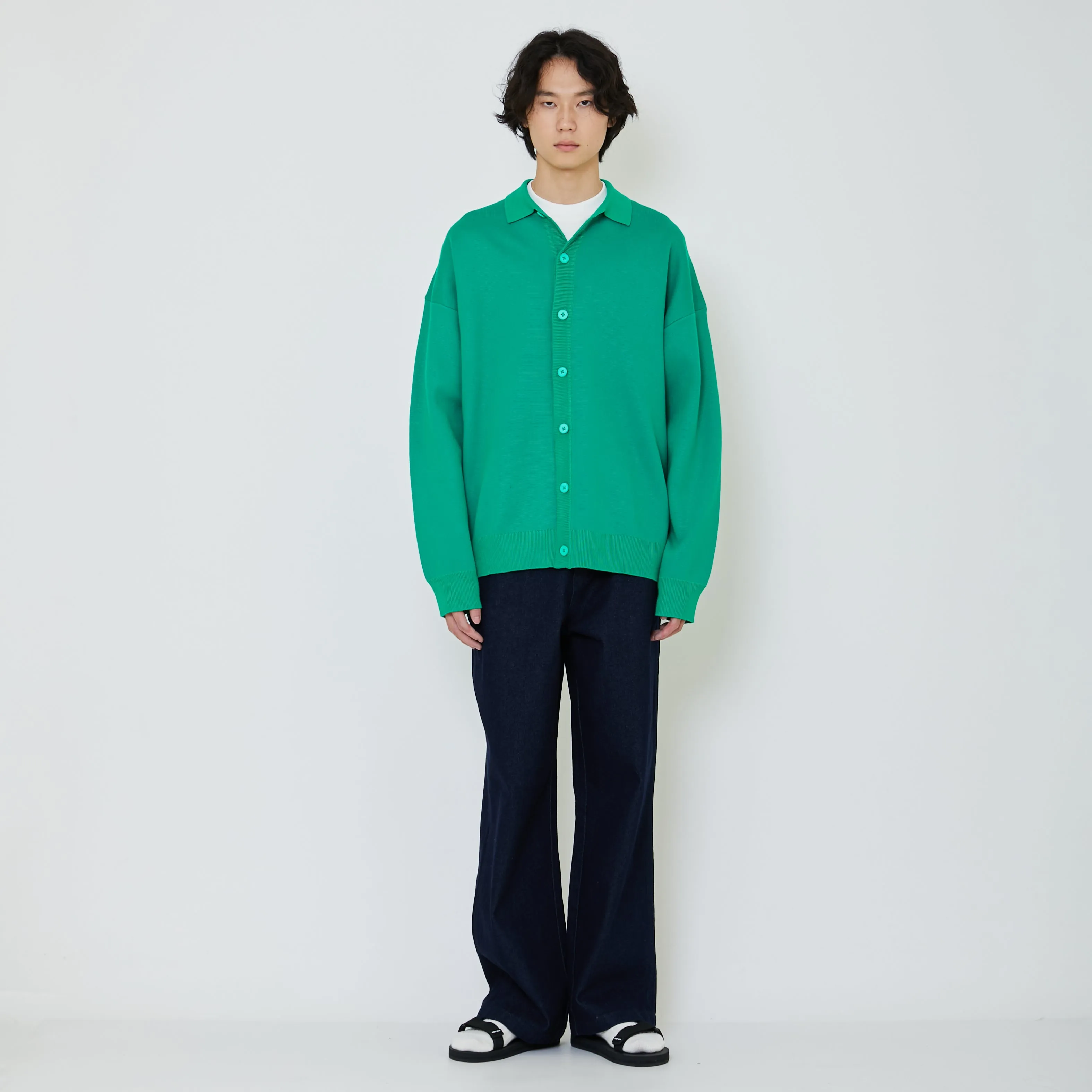 Men Oversized Polo Sweater - Green - SM2402028B