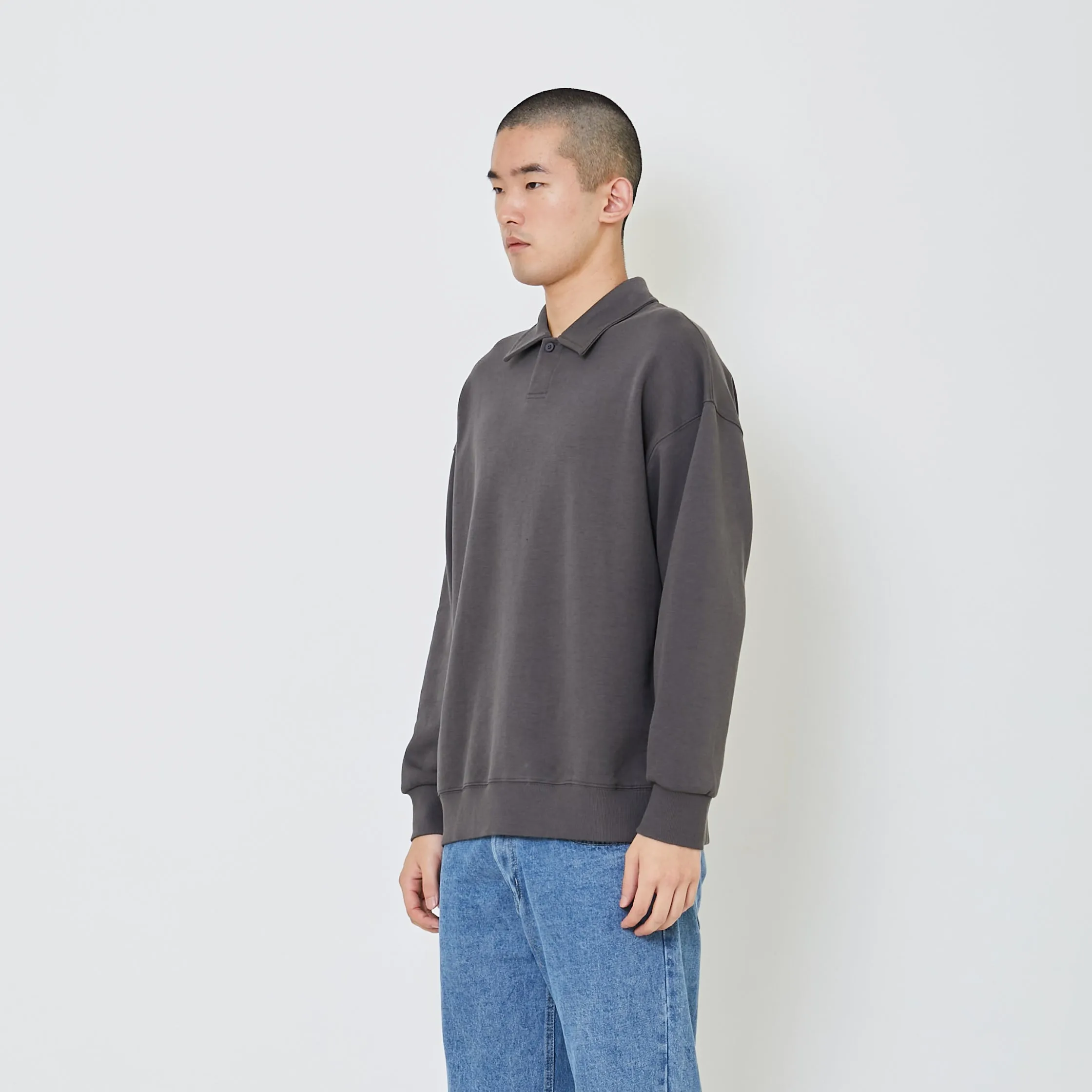 Men Oversized Polo Sweater - Metal - SM2405090B