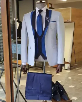 Men wear Custom-Made White Blue Suit Slim Fit