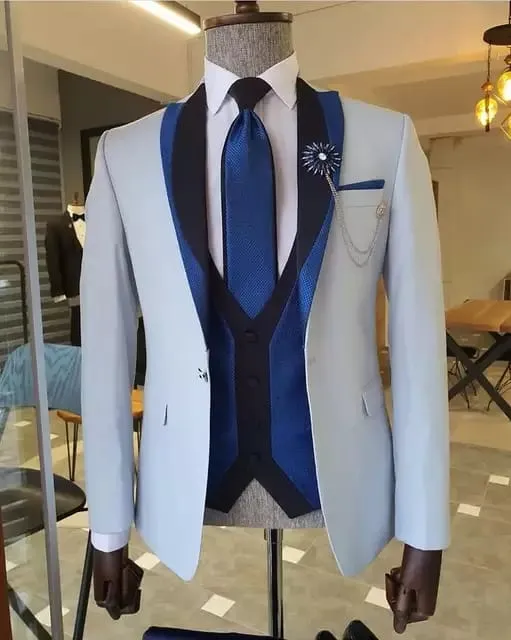 Men wear Custom-Made White Blue Suit Slim Fit