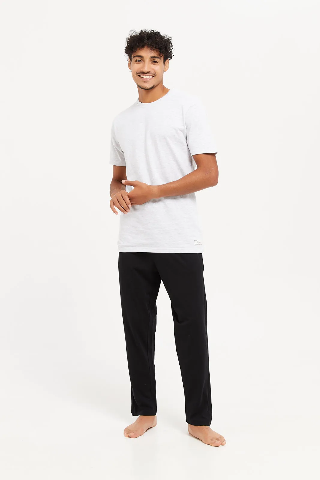 Men White And Black Plain Pyjama Bottom (2 Piece)