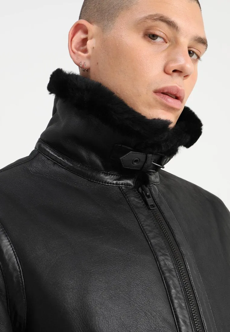 Men's Aviator Black Leather Shearling Jacket