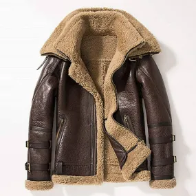 Men's B3 RAF Brown Bomber Jacket - Aviator Pilot Style, Flying Shearling Fur Lined, Real Leather Coat