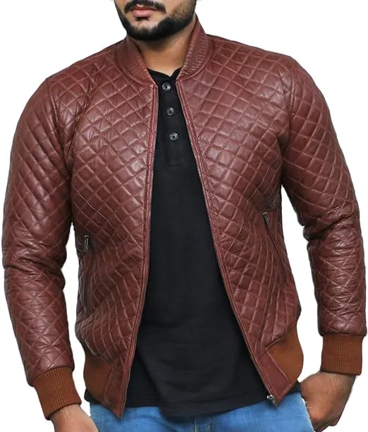 Mens Black Biker vintage Leather Bomber Jacket