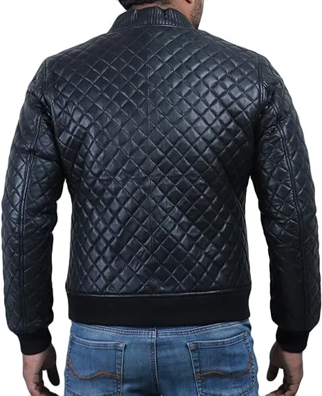 Mens Black Biker vintage Leather Bomber Jacket