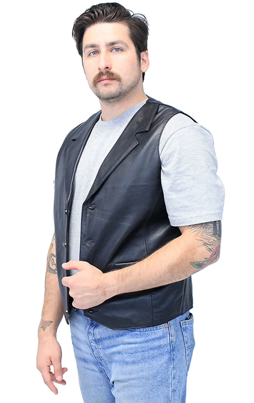 Men's Black Leather Lambskin Western Vest #VM11012K ()