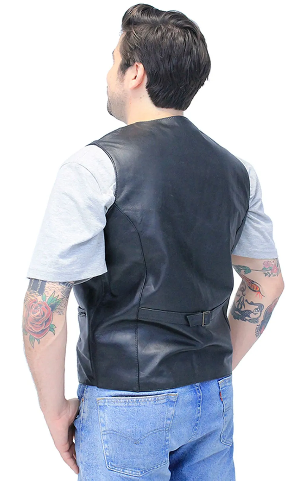 Men's Black Leather Lambskin Western Vest #VM11012K ()