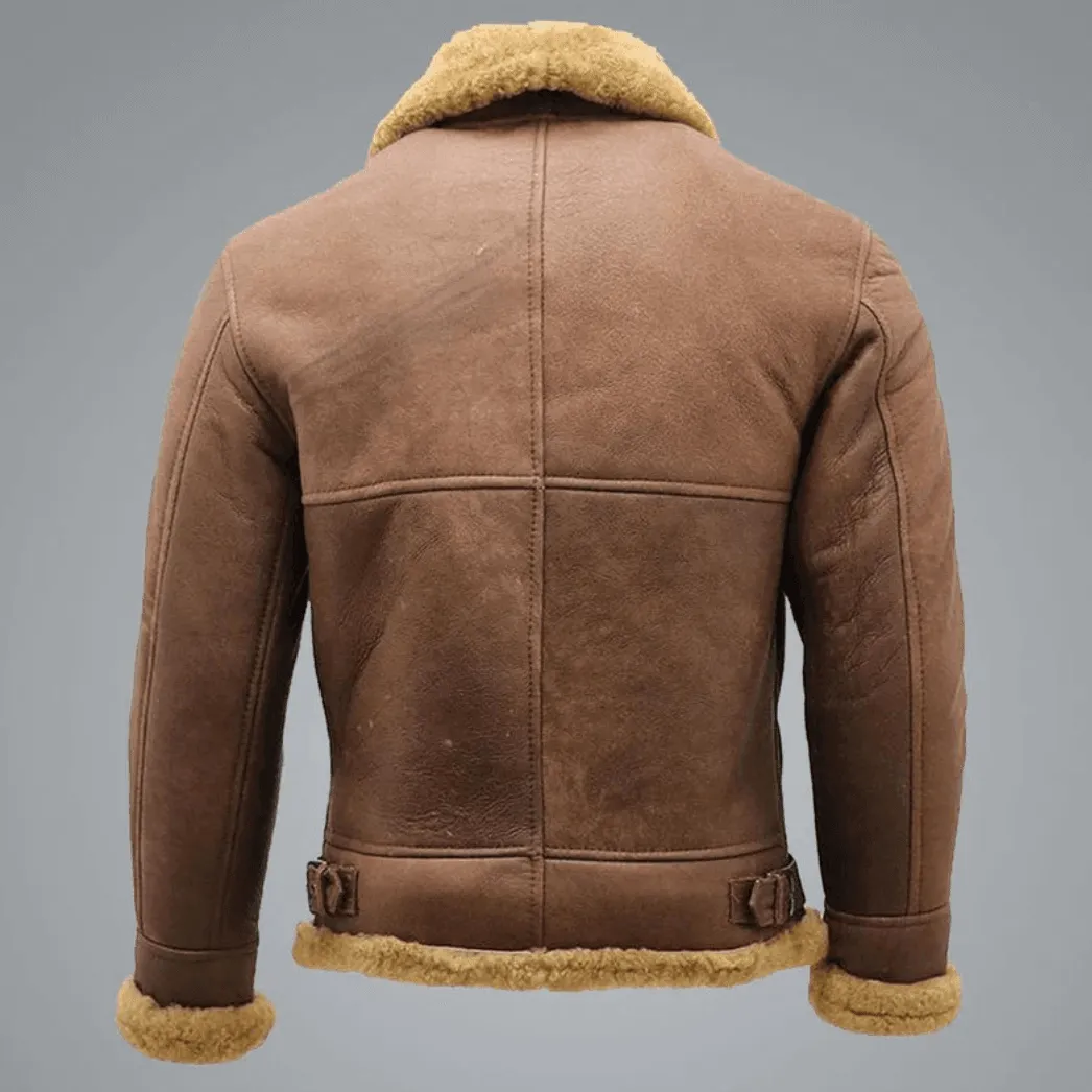 Mens Brown B3 Shearling Sheepskin WW 2 Bomber Jacket