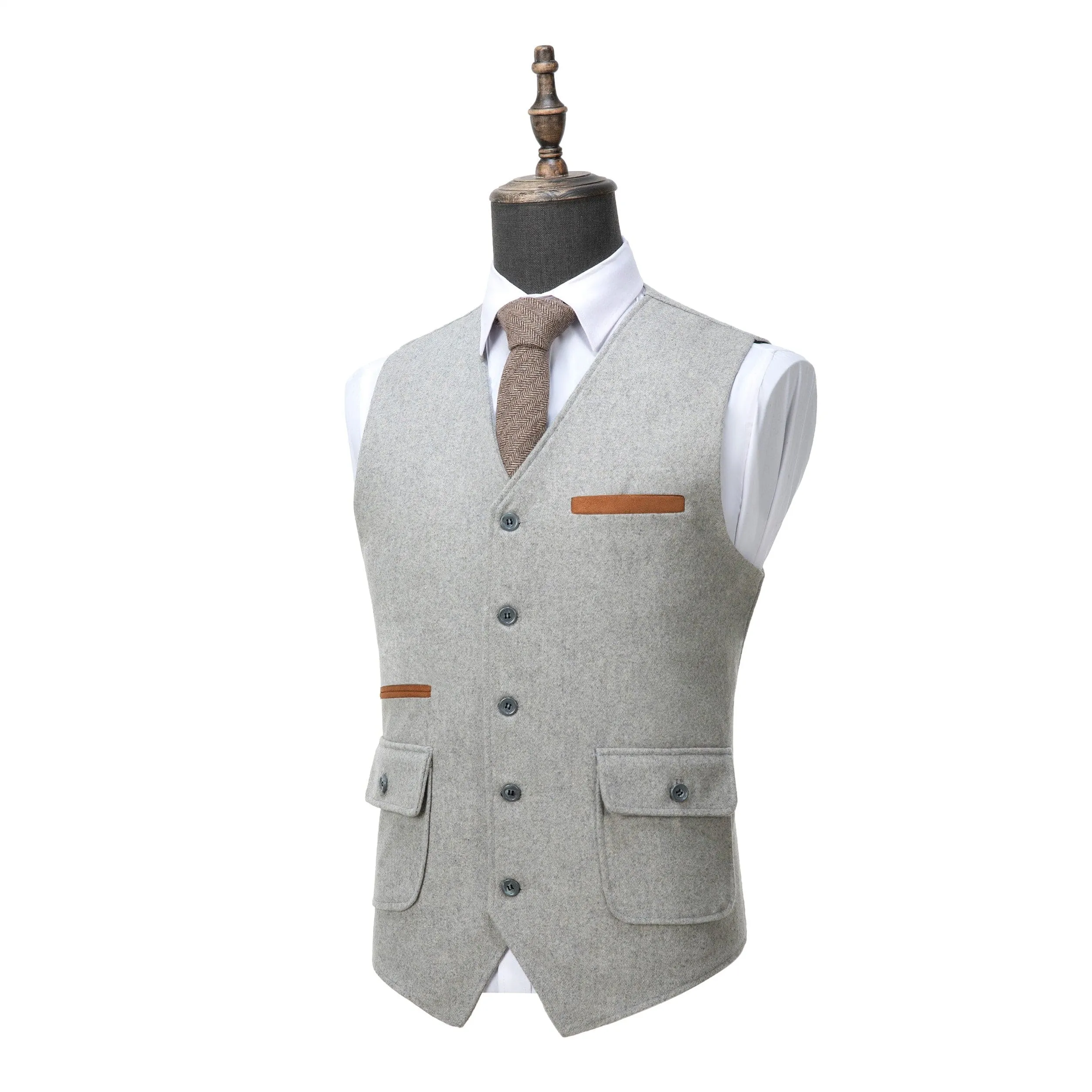 Men's Business V Neck Tweed Classic Flat Waistcoat