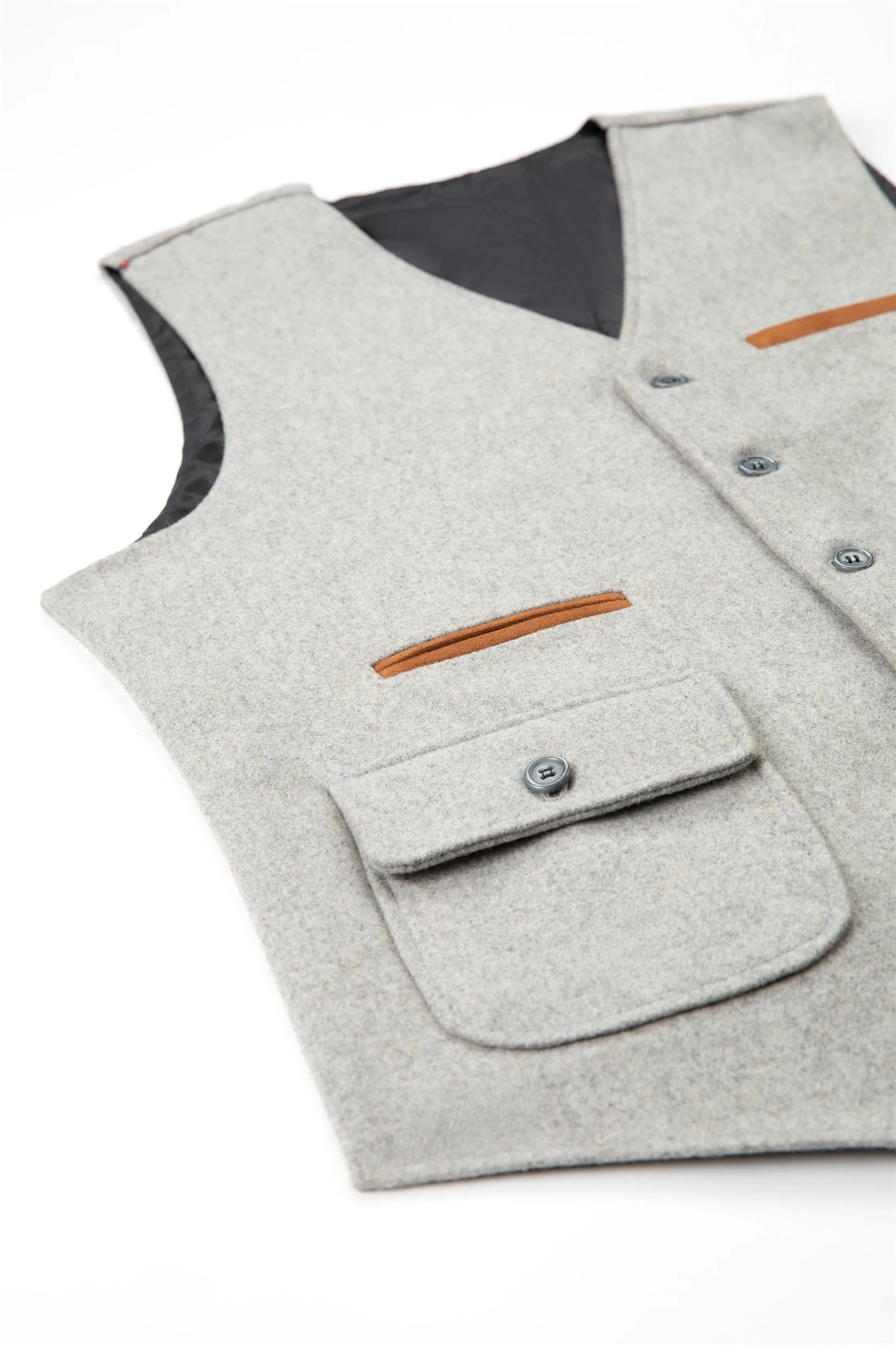 Men's Business V Neck Tweed Classic Flat Waistcoat