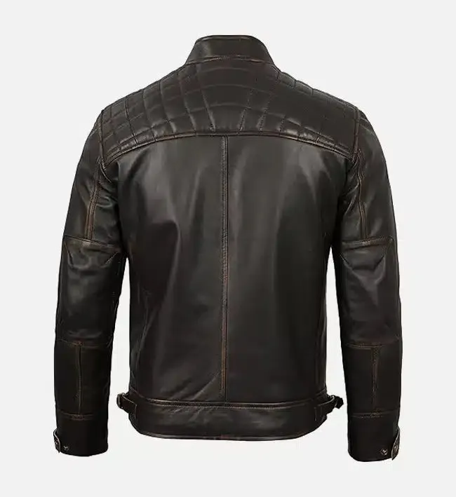 Men's Cafe Racer Distressed Brown Leather Jacket