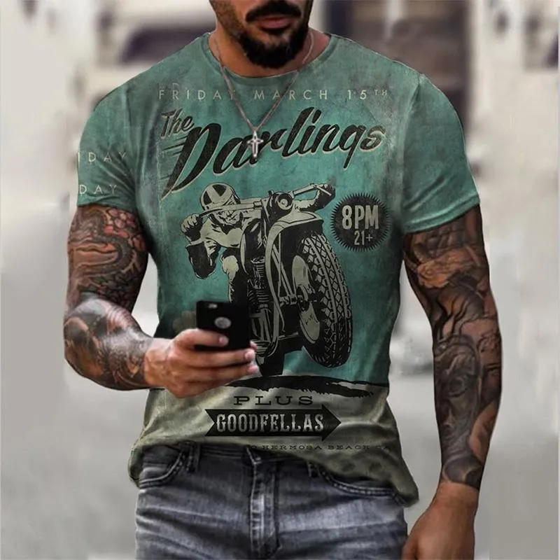 Men's Casual Motorcycle 3D Printing Loose Pullover Short-sleeved T-shirt 22437809YM