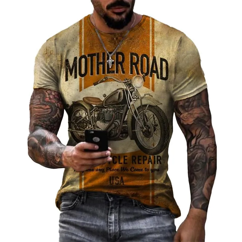 Men's Casual Motorcycle 3D Printing Loose Pullover Short-sleeved T-shirt 22437809YM