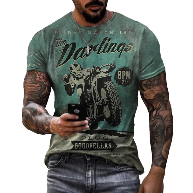 Men's Casual Motorcycle 3D Printing Loose Pullover Short-sleeved T-shirt 22437809YM