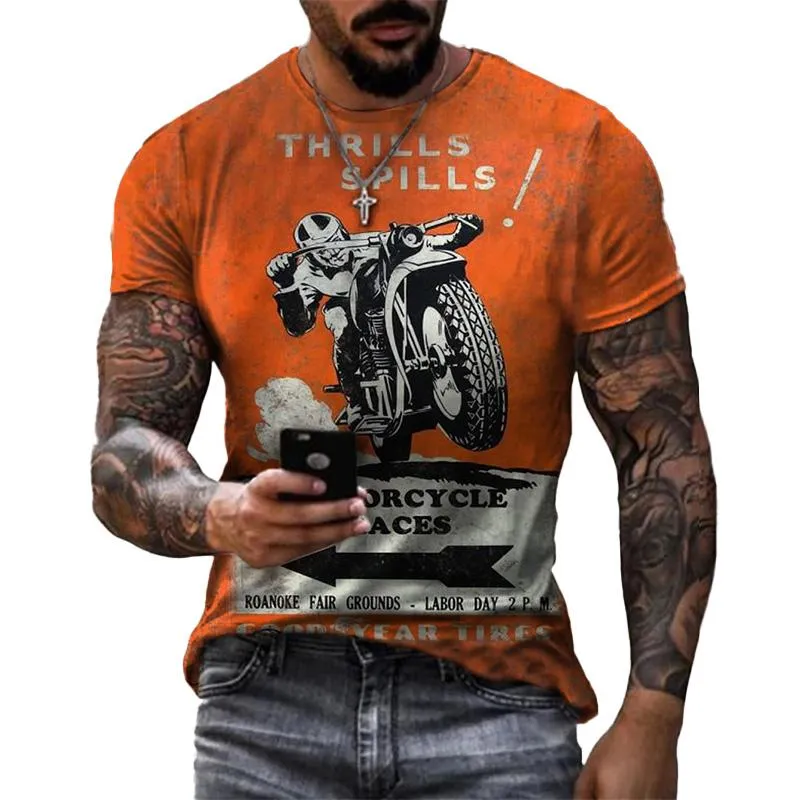 Men's Casual Motorcycle 3D Printing Loose Pullover Short-sleeved T-shirt 22437809YM