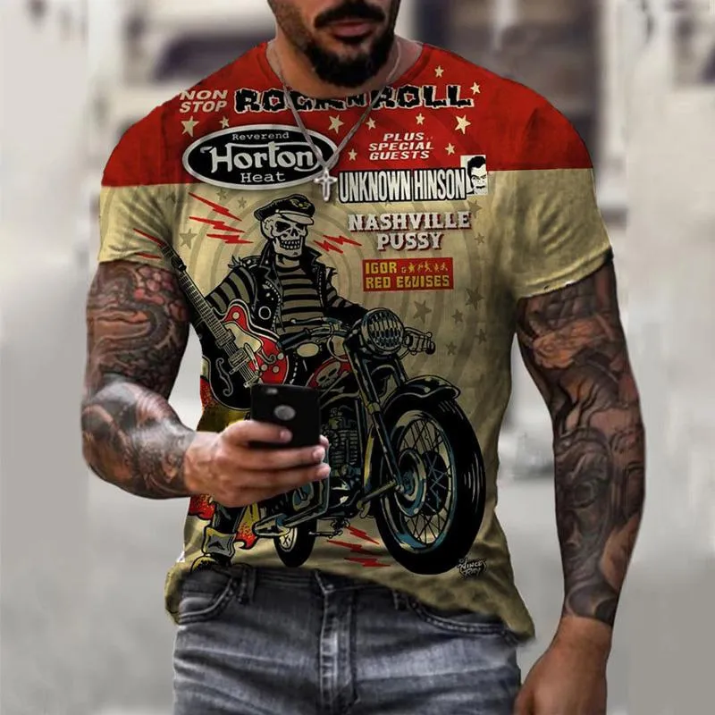 Men's Casual Motorcycle 3D Printing Loose Pullover Short-sleeved T-shirt 22437809YM