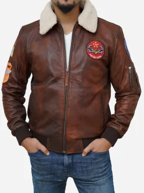 Men's Distressed Brown Waxed Flying Fighter Leather Jacket