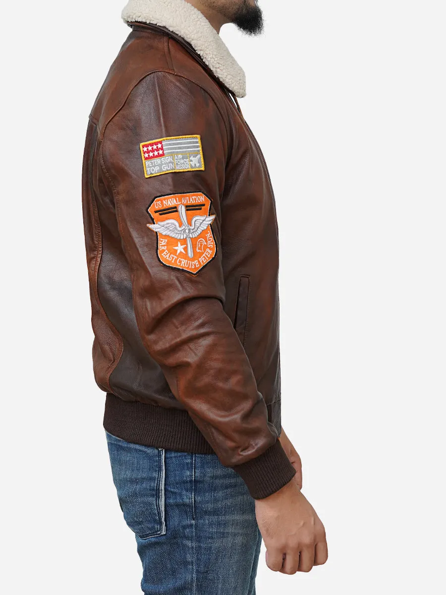 Men's Distressed Brown Waxed Flying Fighter Leather Jacket