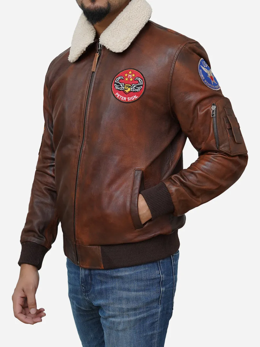 Men's Distressed Brown Waxed Flying Fighter Leather Jacket