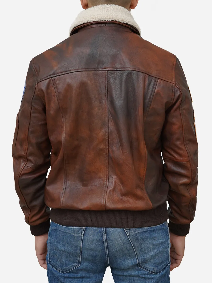 Men's Distressed Brown Waxed Flying Fighter Leather Jacket