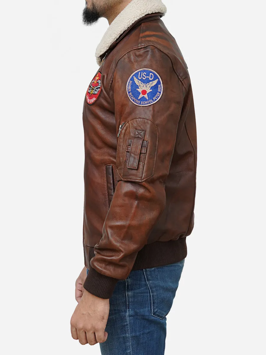 Men's Distressed Brown Waxed Flying Fighter Leather Jacket