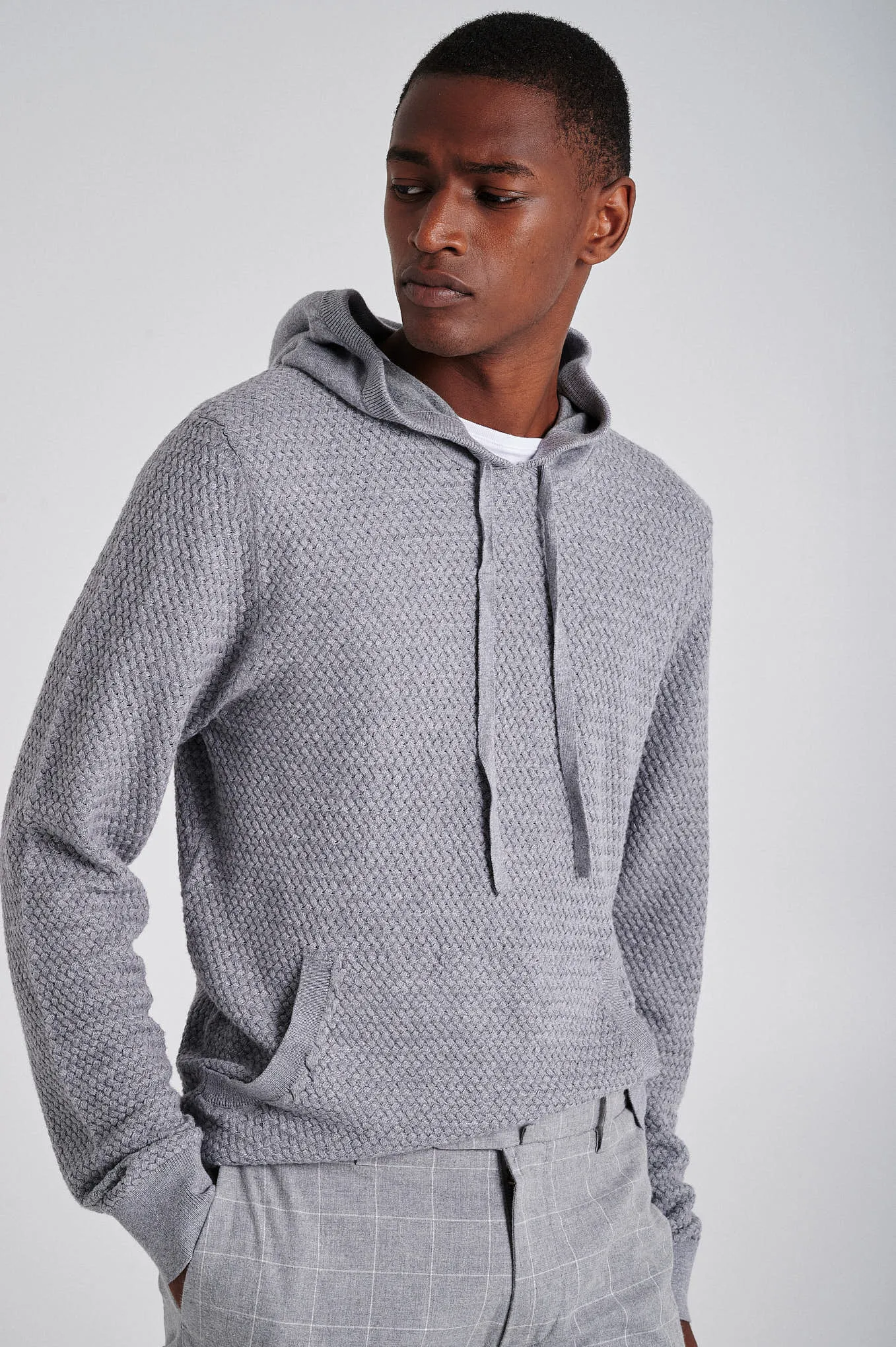 Men's long sleeve hooded organic cotton sweater