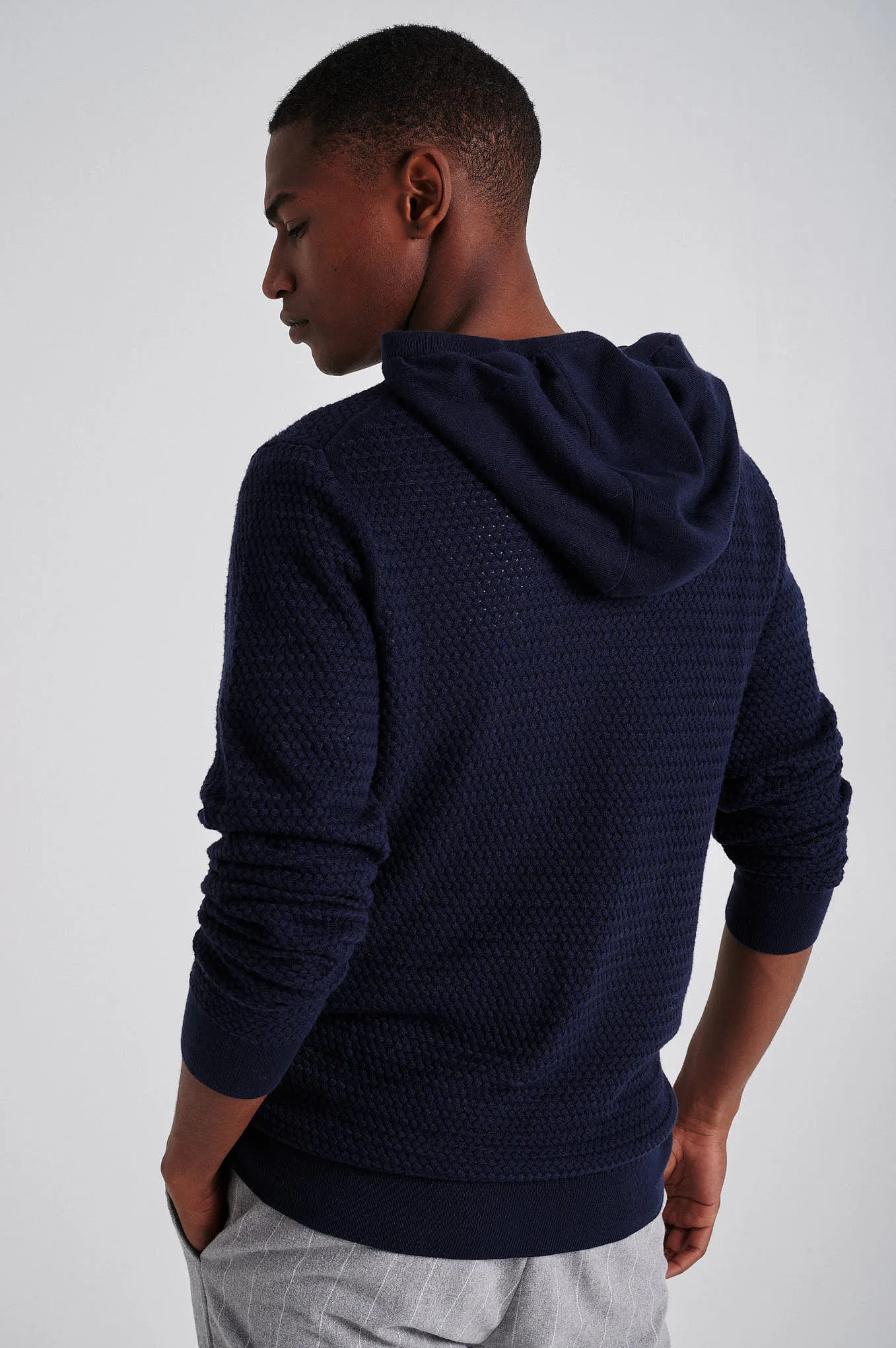 Men's long sleeve hooded organic cotton sweater