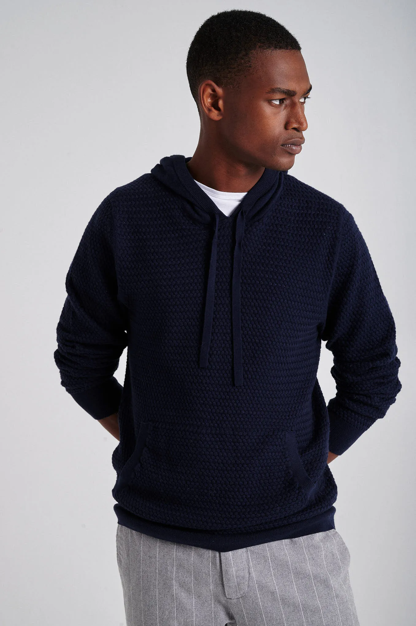 Men's long sleeve hooded organic cotton sweater