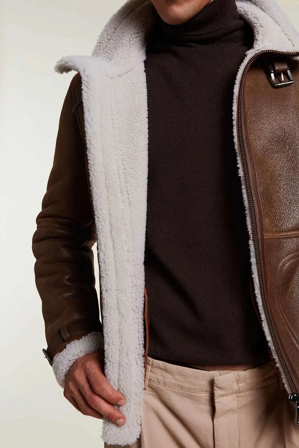 Mens shearling jacket brown