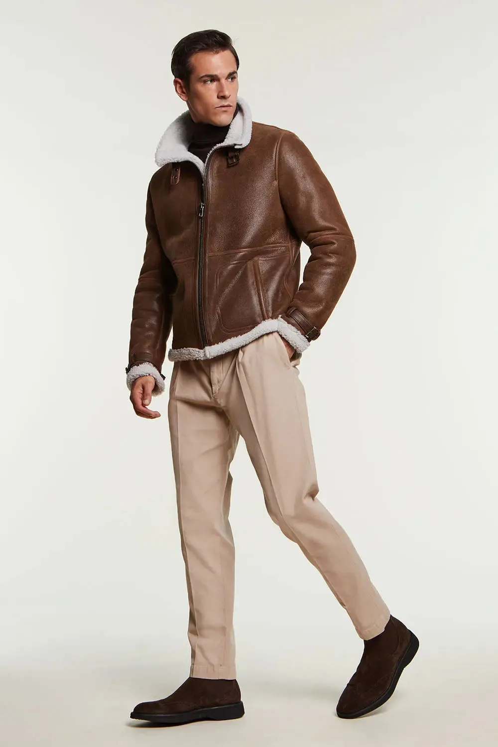 Mens shearling jacket brown