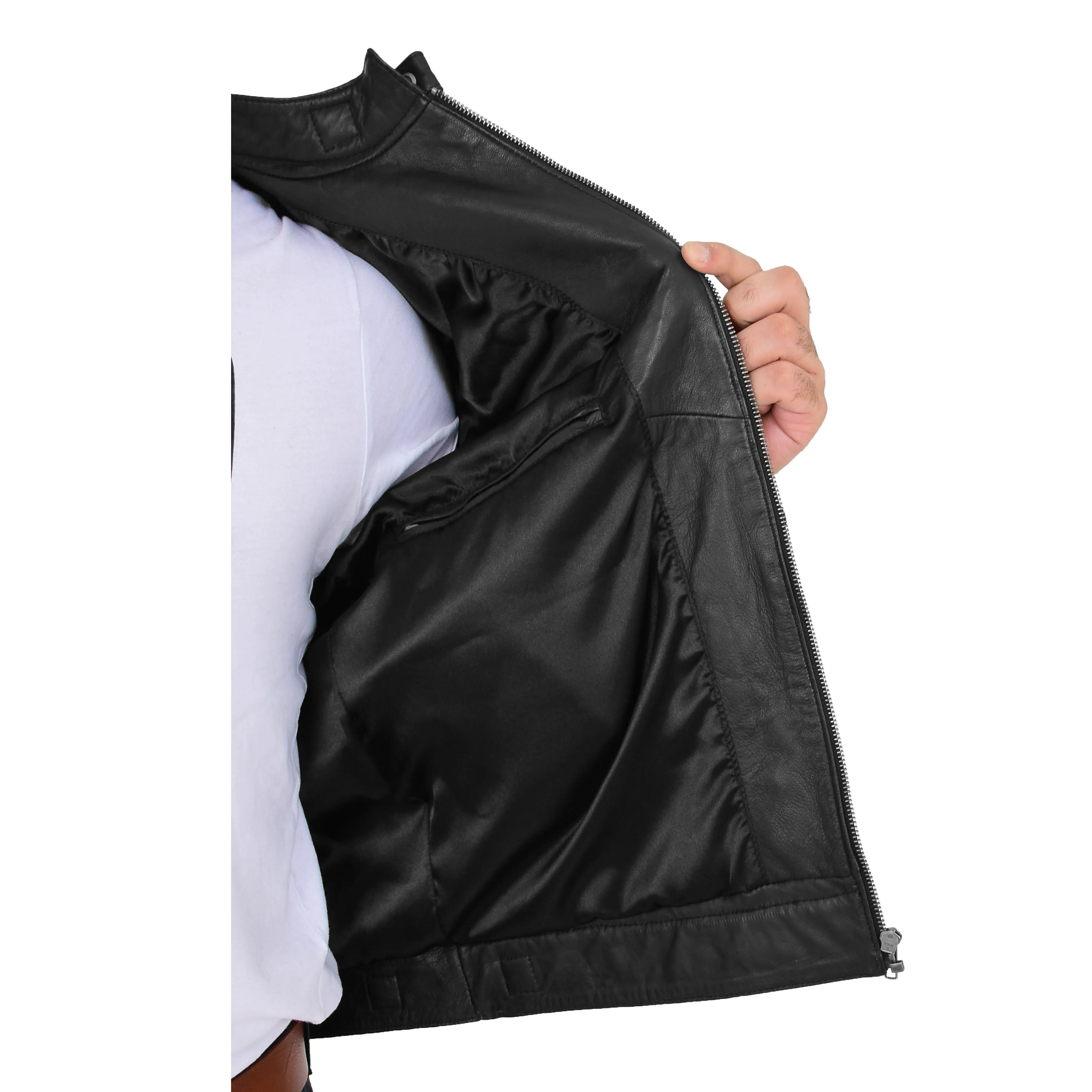 Mens Soft Black Leather Biker Quilted Stitching's Jacket Toby