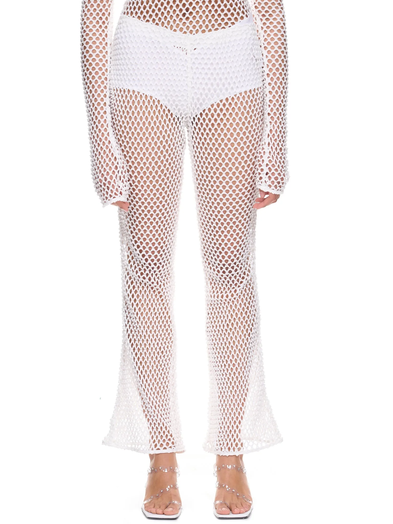 Mesh Jacquard Flared Pants (FTC232-0606-WHITE)