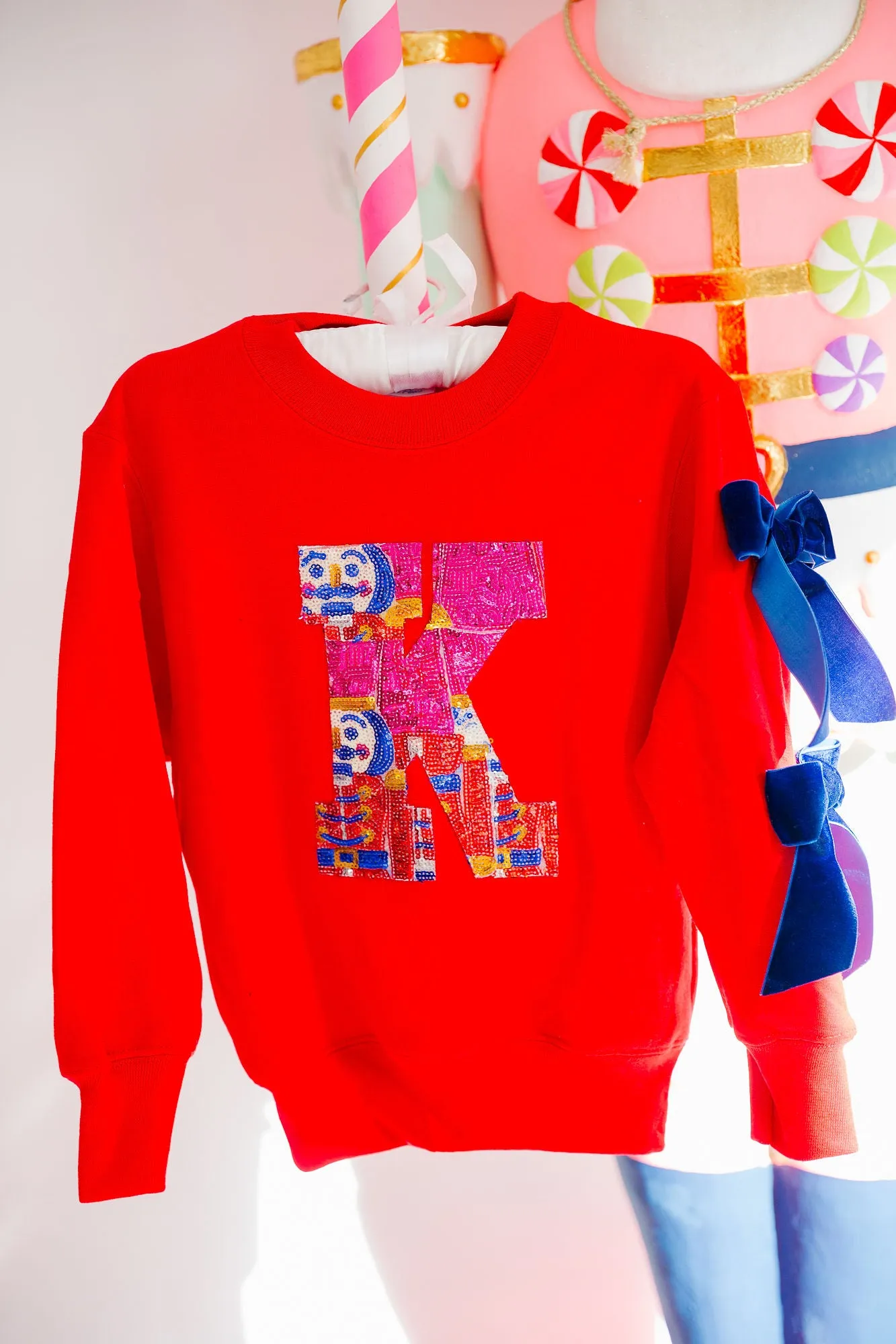 MINI KIDS RED SEQUIN NUTCRACKER INITIAL PULLOVER