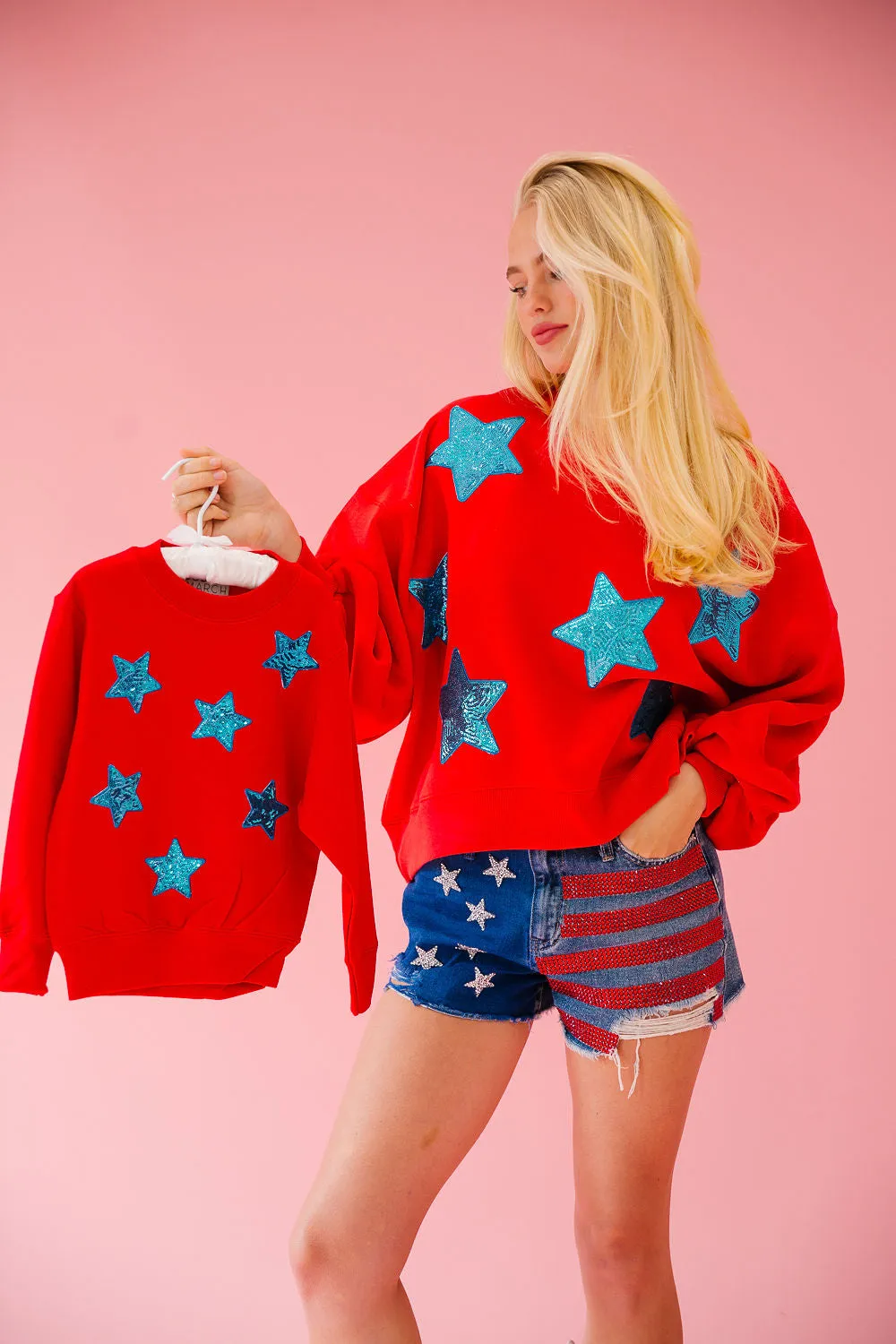 MINI KIDS USA SEQUIN STARS RED PULLOVER