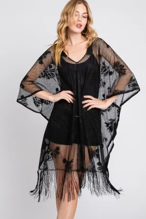 MS0362 Iris Floral Lace Poncho With Tassel