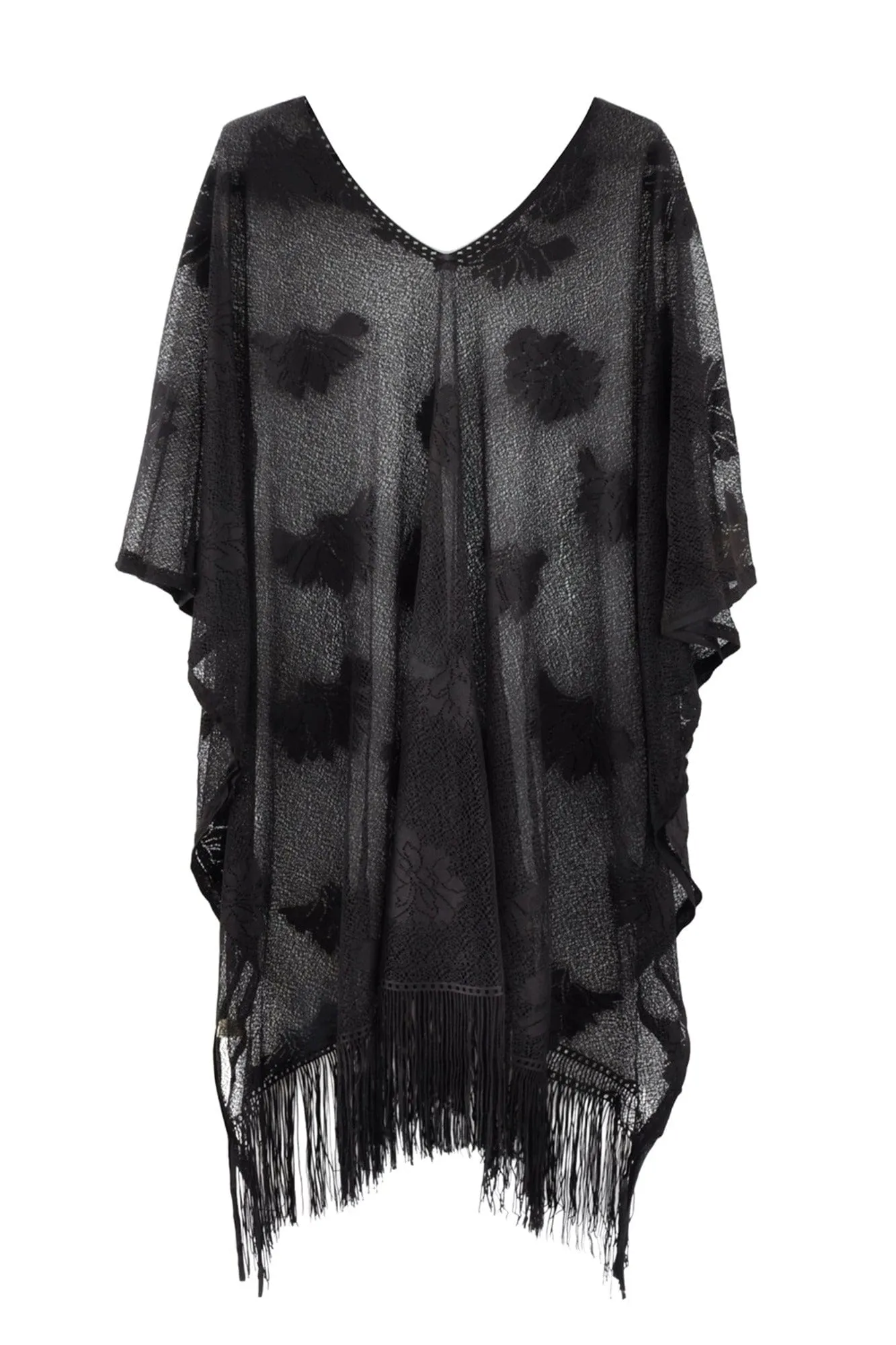 MS0362 Iris Floral Lace Poncho With Tassel